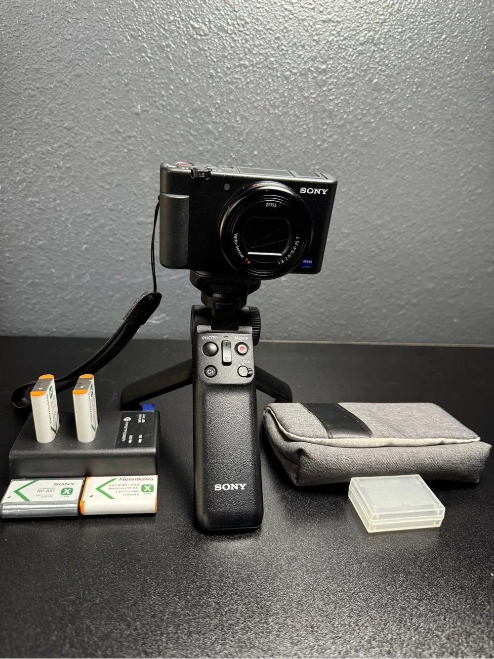 Sony Black Compact Digital Camera with Zeiss Lens and Wind Muff